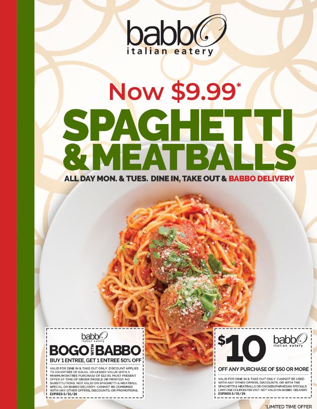 Babbo Italian Eatery spaghetti and meatballs ad